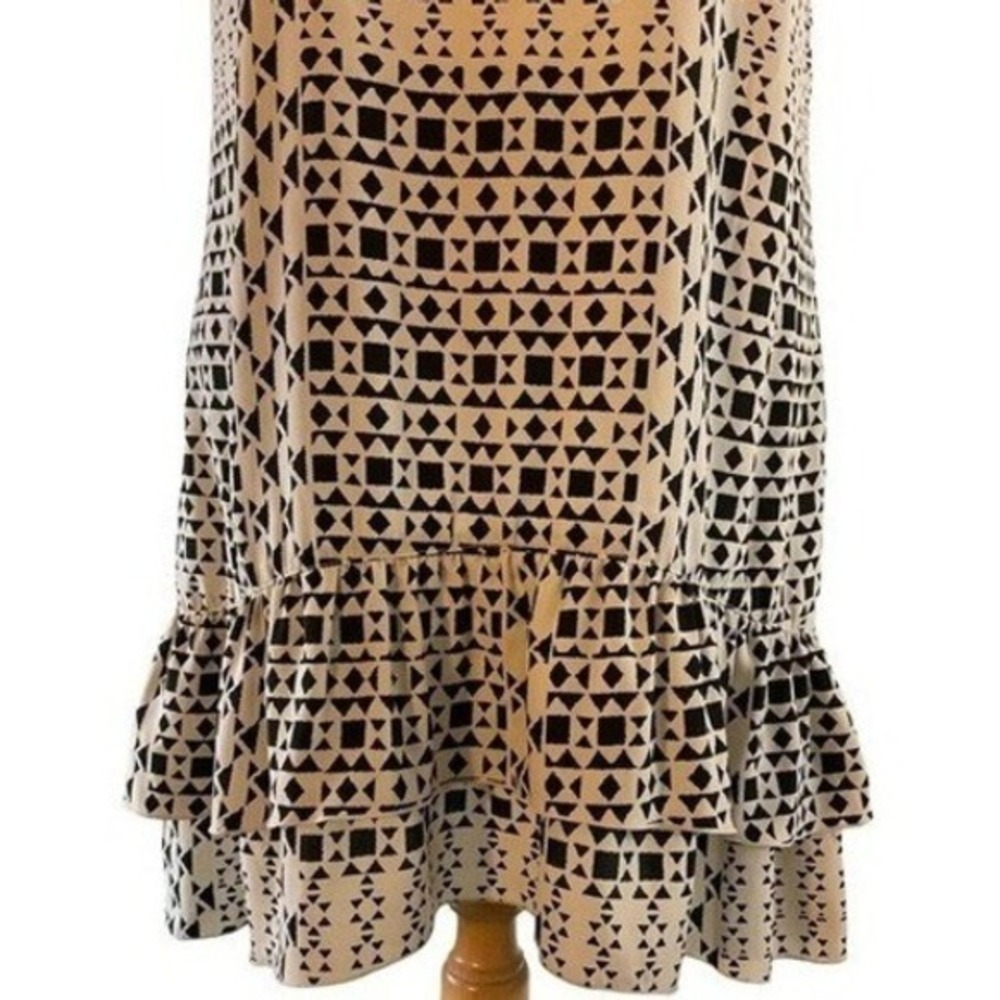 Style & Co Womens Geometric Print Ruffle Hem Shift Dress Tan Black Size 12 - Picture 11 of 11
